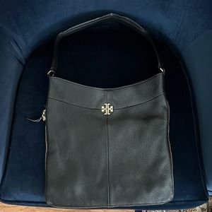 Tory Burch Black Pebble Leather Ivy Hobo Bag
